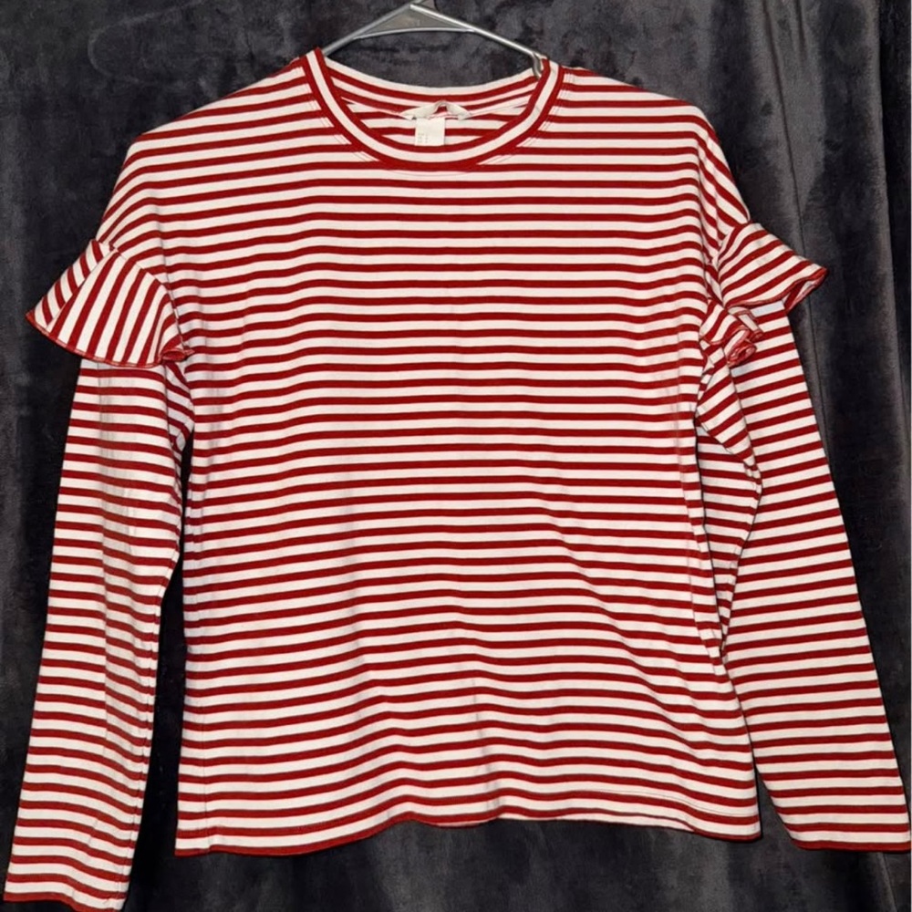 H&M Red and White Striped Long Sleeve Top Sz S